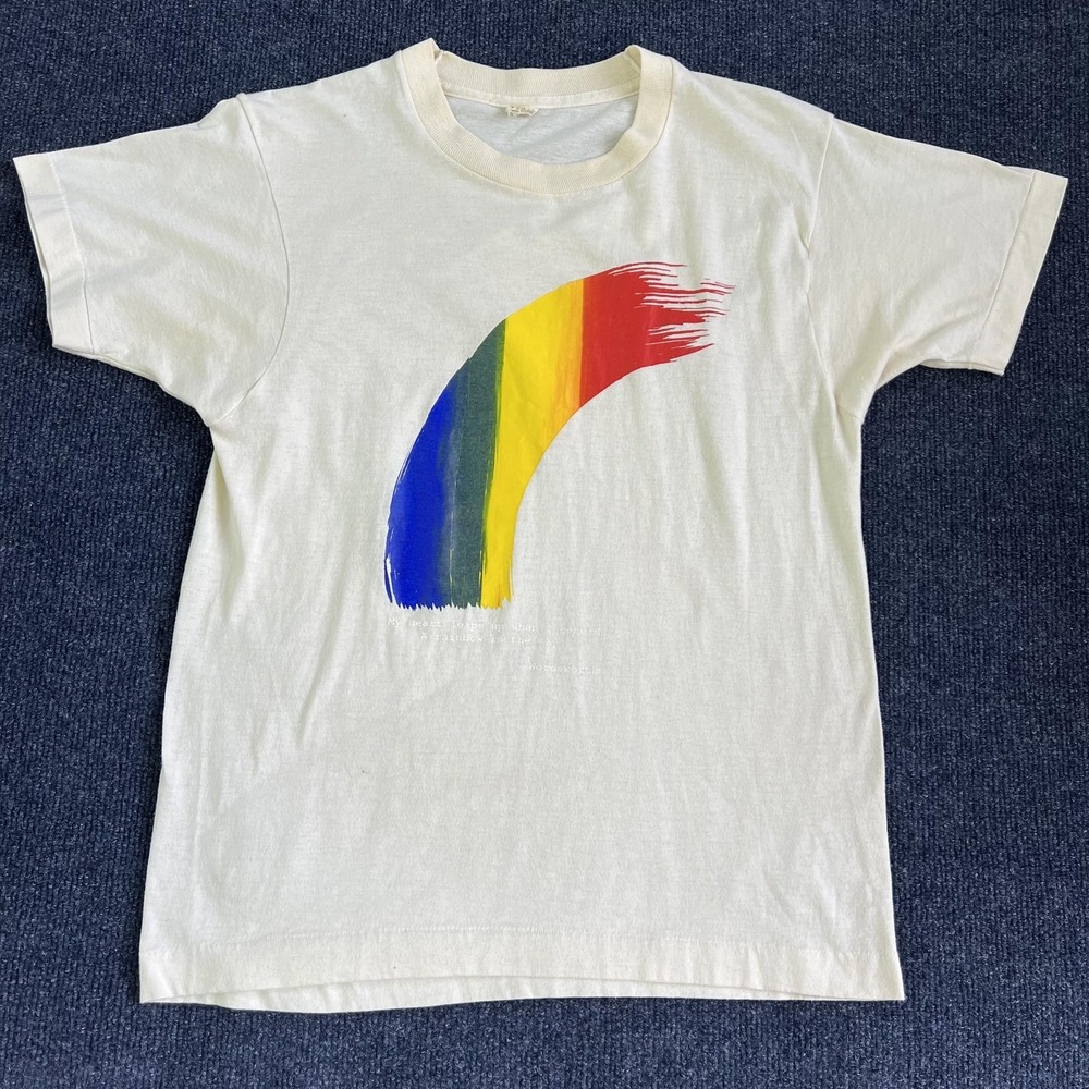 Vintage Rainbow Shirt Mens Medium White Wordsworth Quote Graphic 80s USA